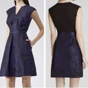 REISS Evie Dress - Size 4 - Jacquard Metallic Blue